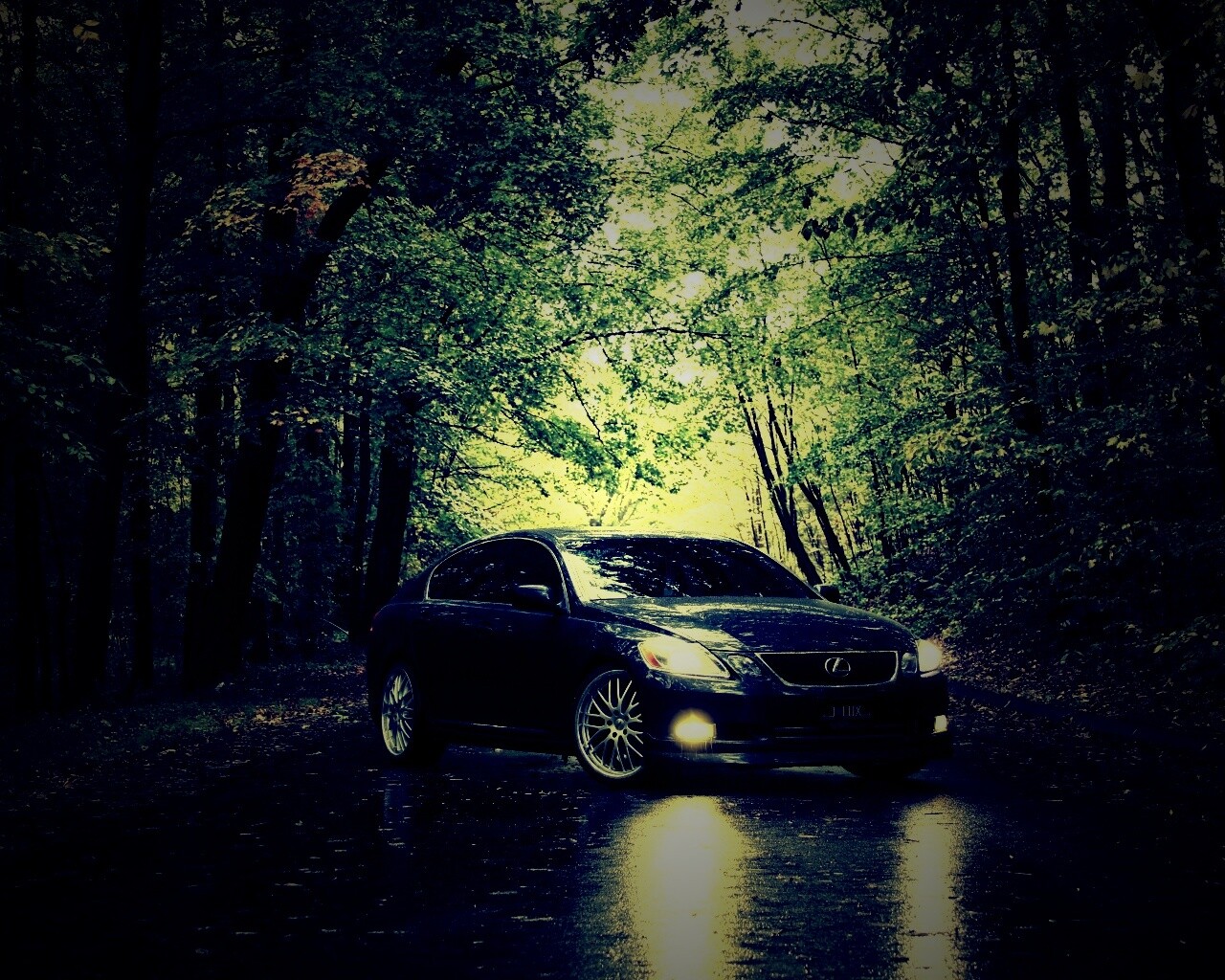 Лексус на лесной дороге обои