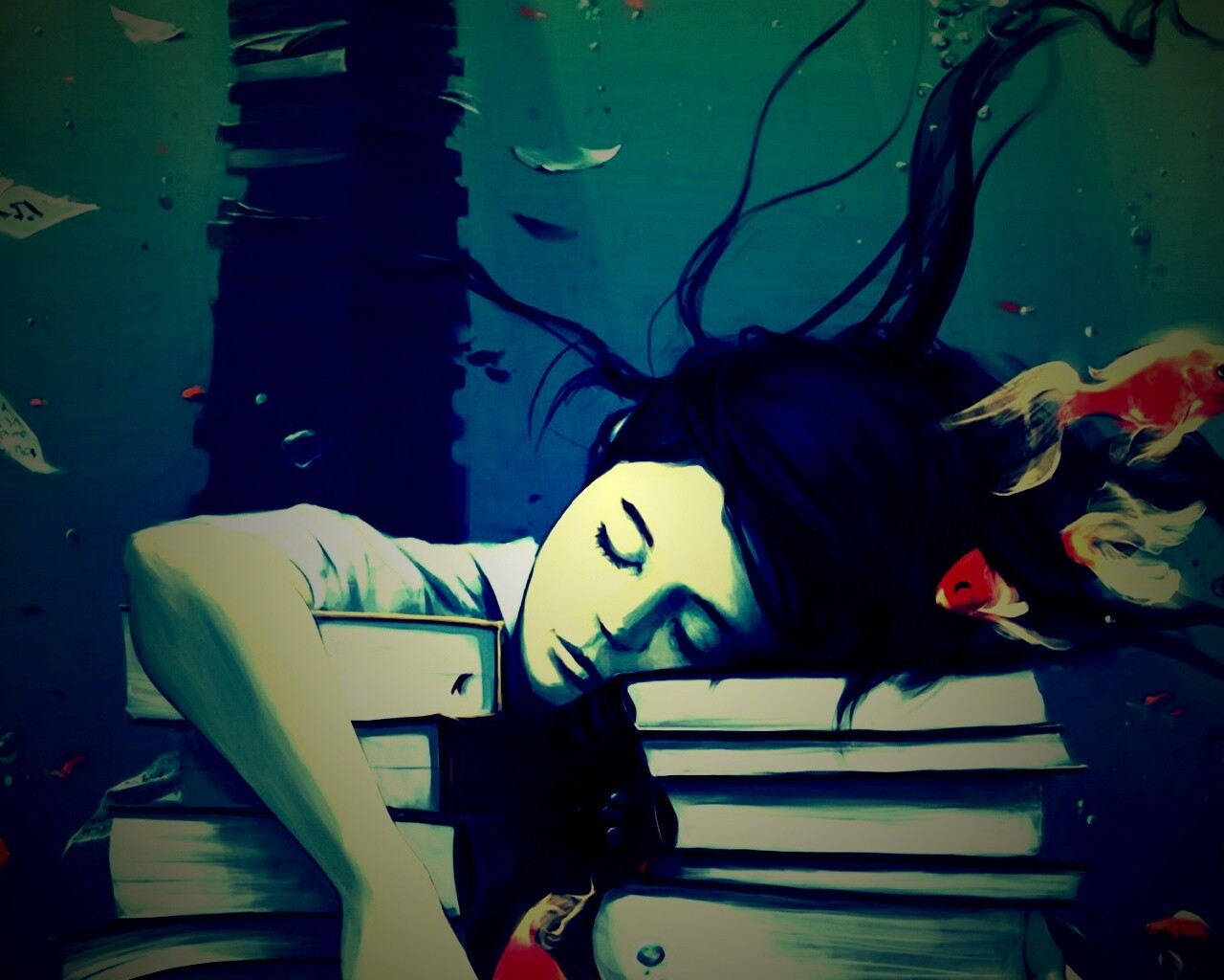Девочка тонет в знаниях обои