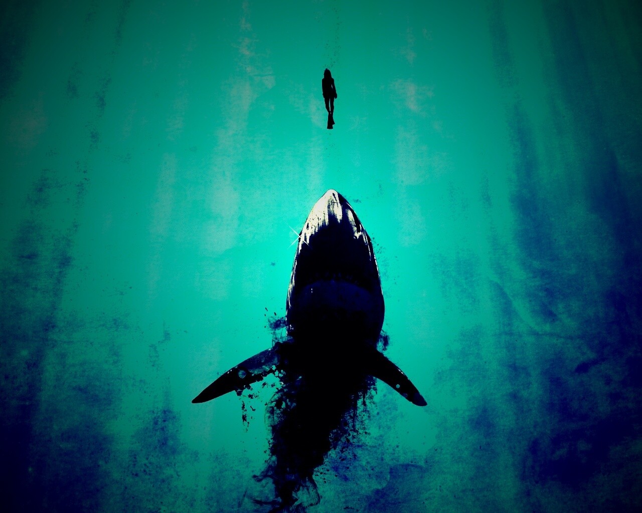 Акула гонится за человеком обои