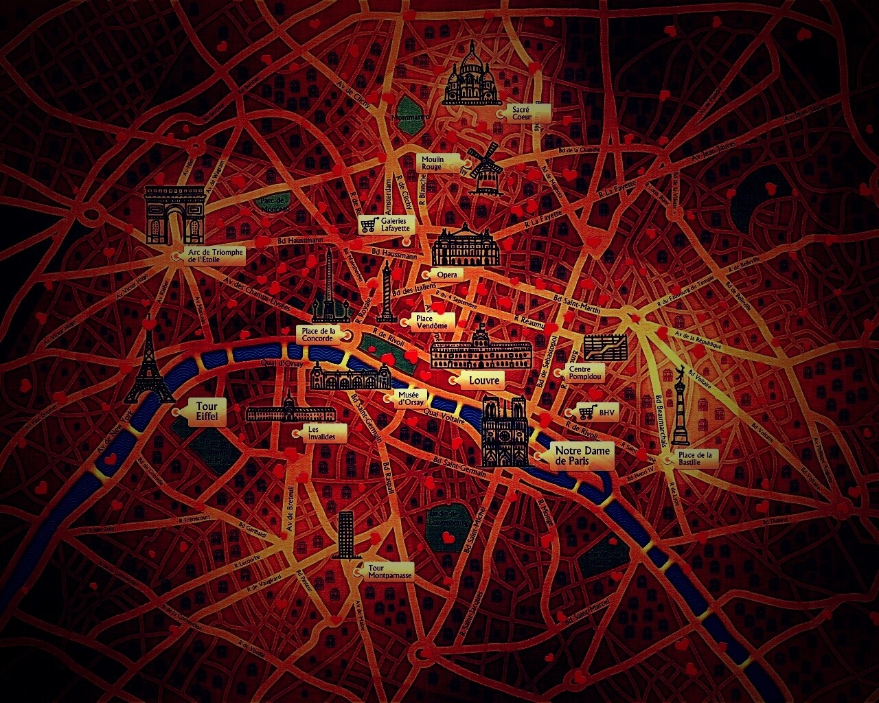 Карта Парижа обои