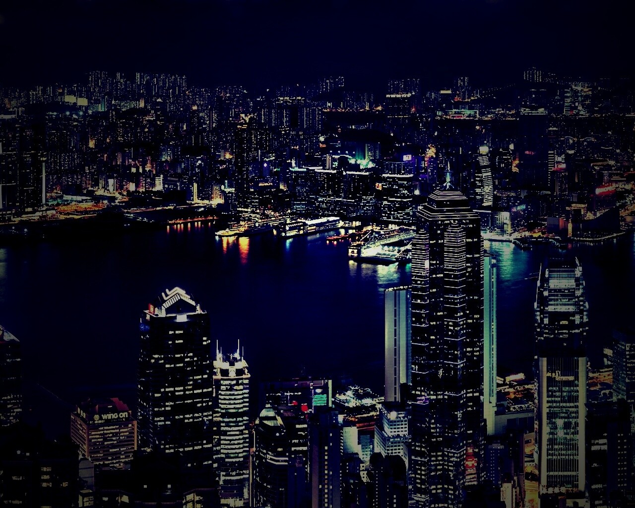 Небоскребы ночью обои