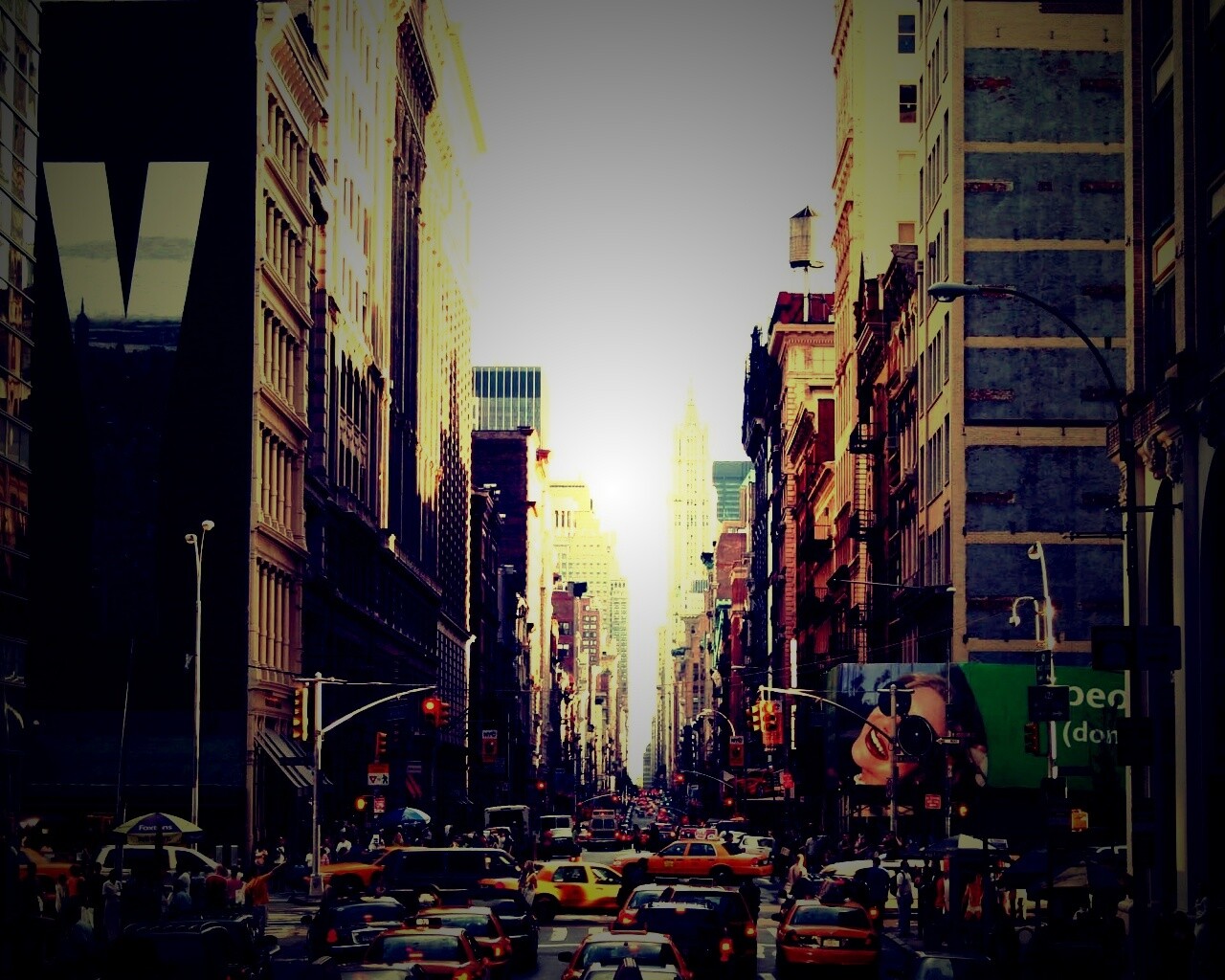 Людная Нью-Йоркская улица обои