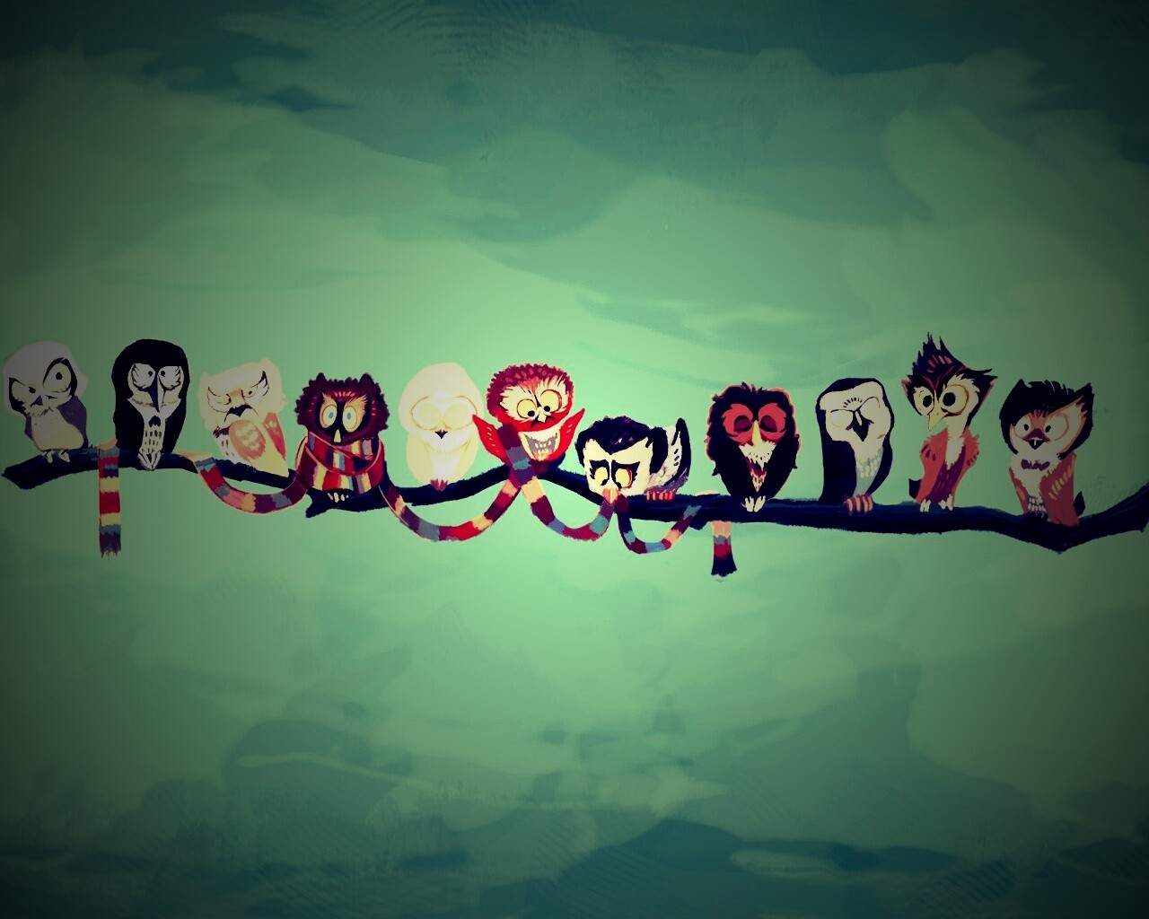 Совы на ветке обои