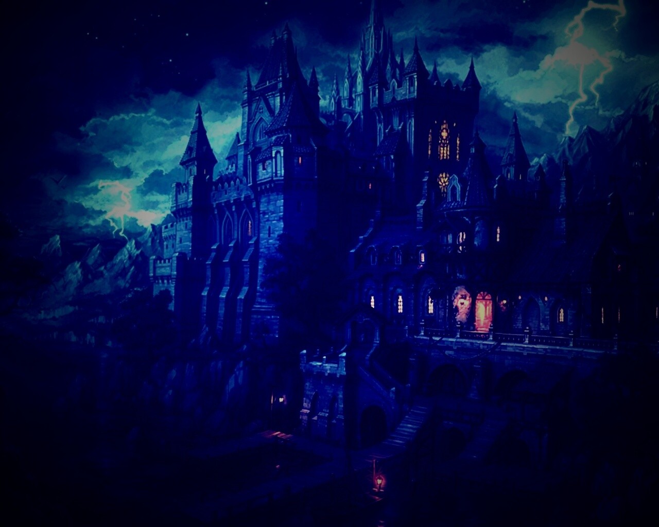 Замок ночью обои