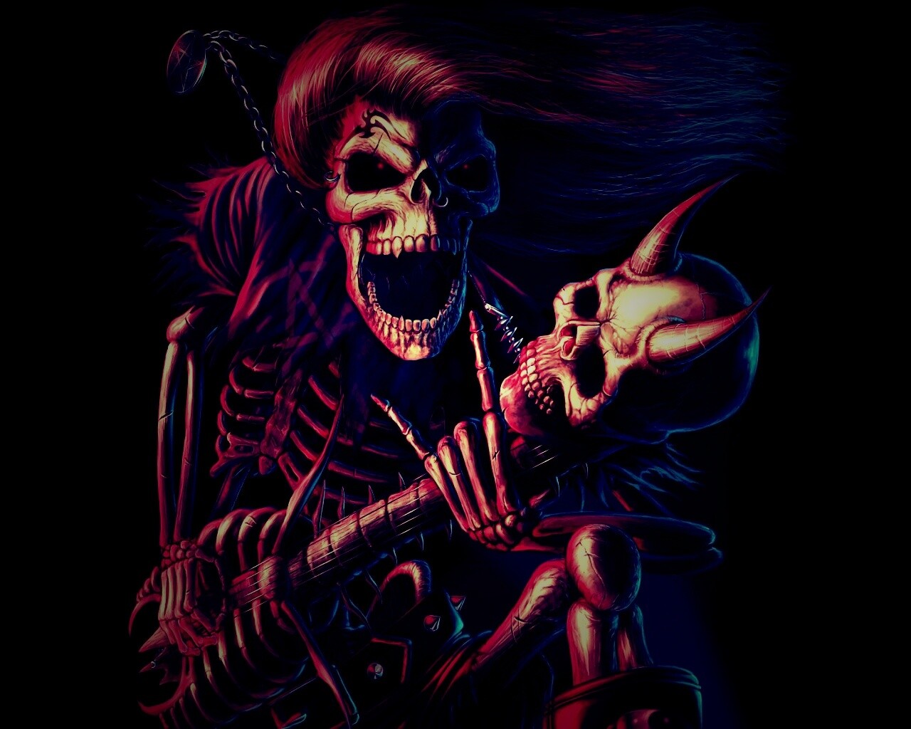 Скелет играет на скелет-гитары обои