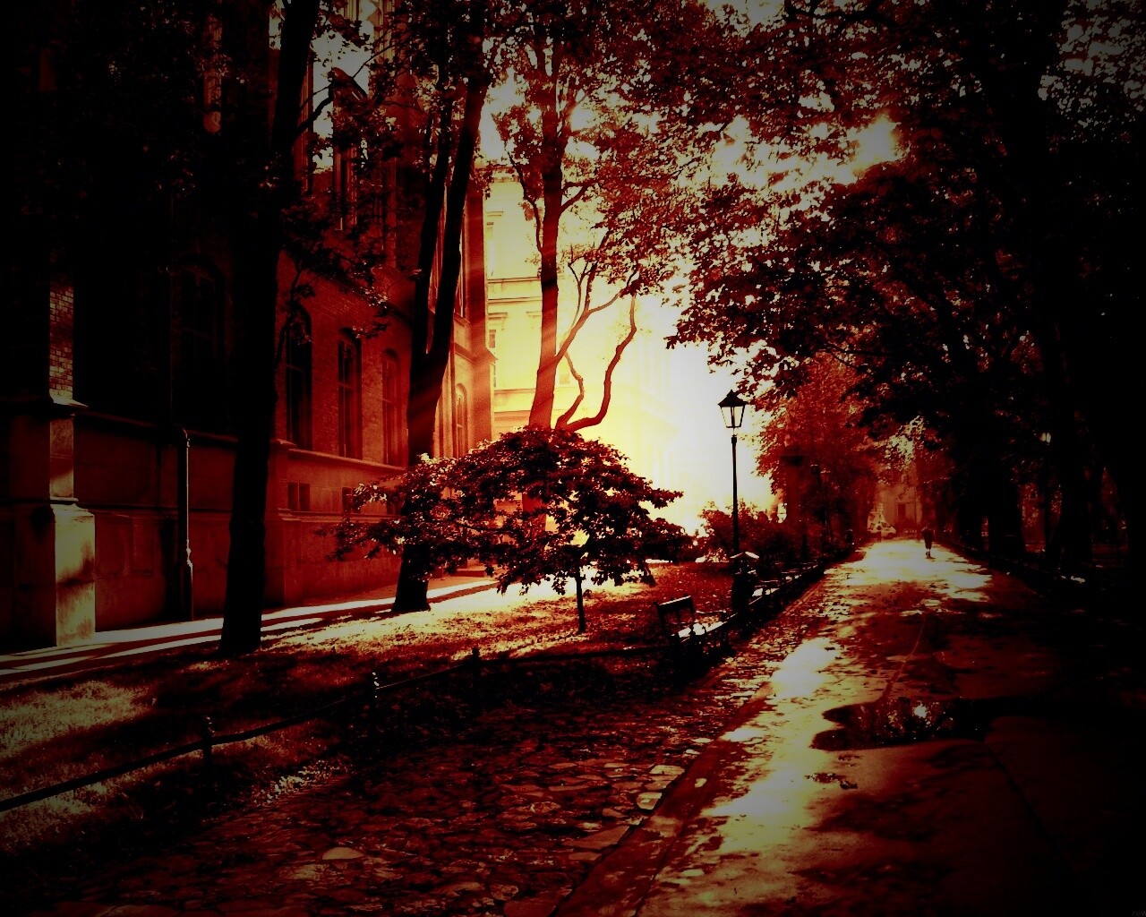 Аллея у здания обои