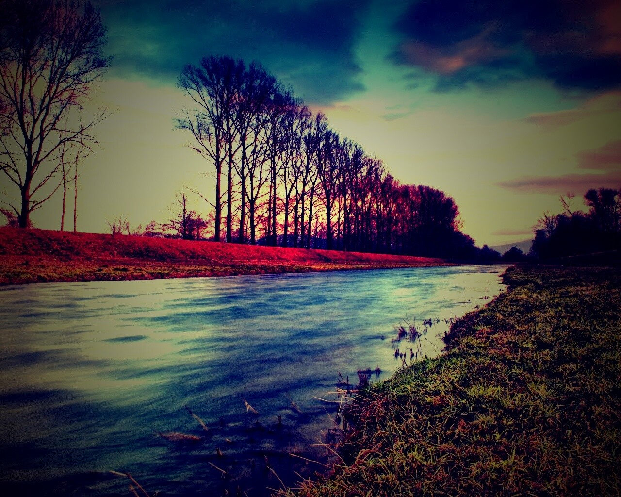 Осенняя река обои