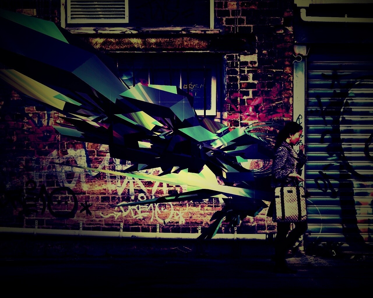 3D граффити на стене обои