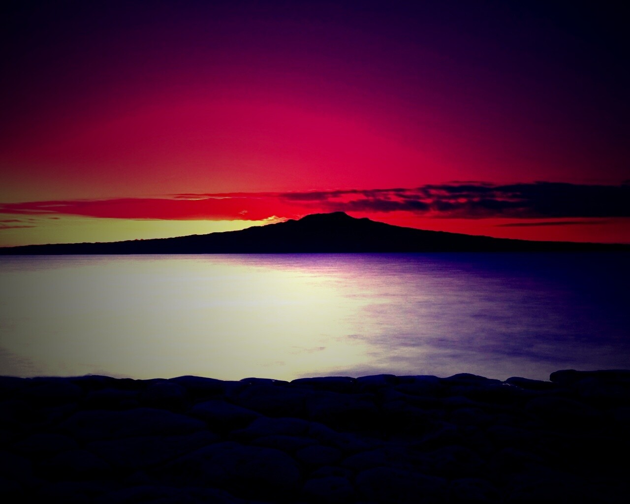 Закат за островом Рангитото обои