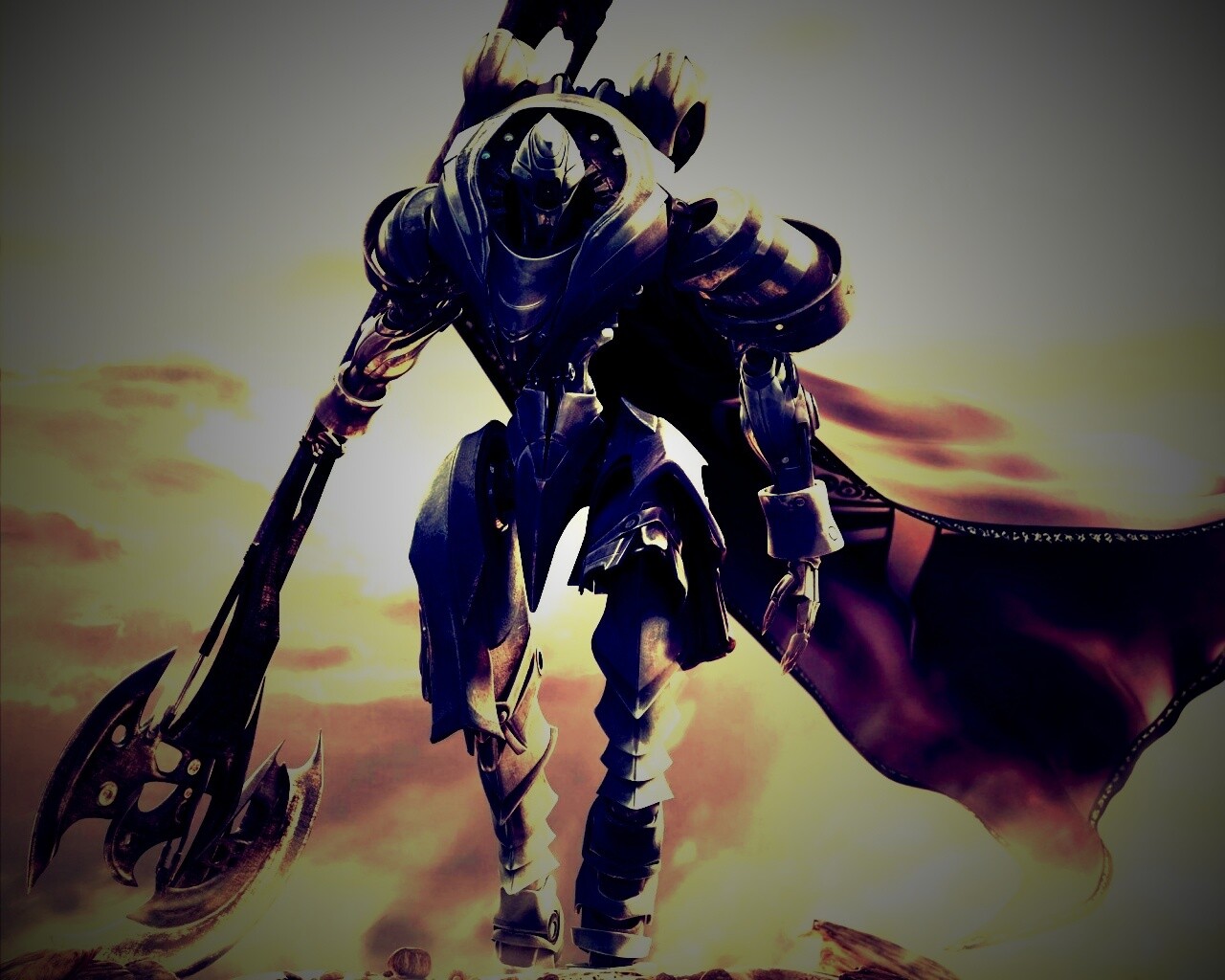 Боевой робот с топором в руке обои