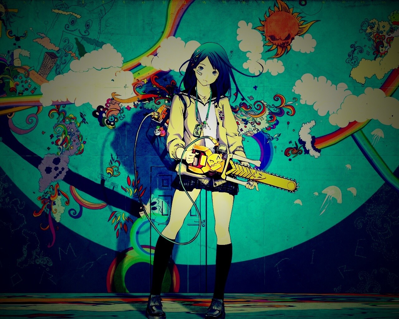 Девушка с бензопилой обои