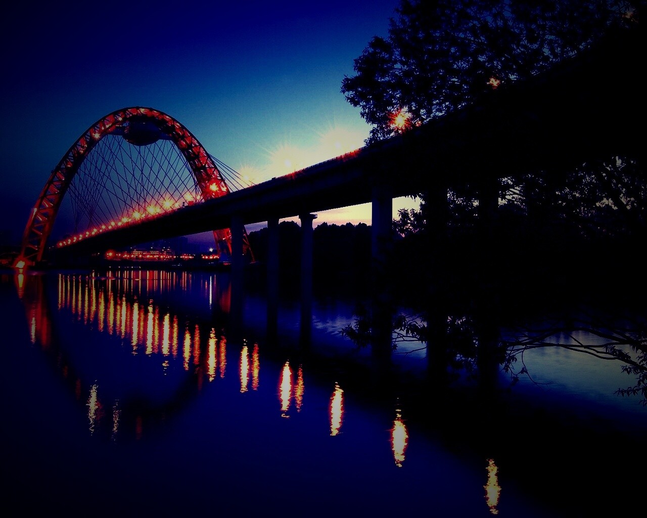 Мост в сумерках обои