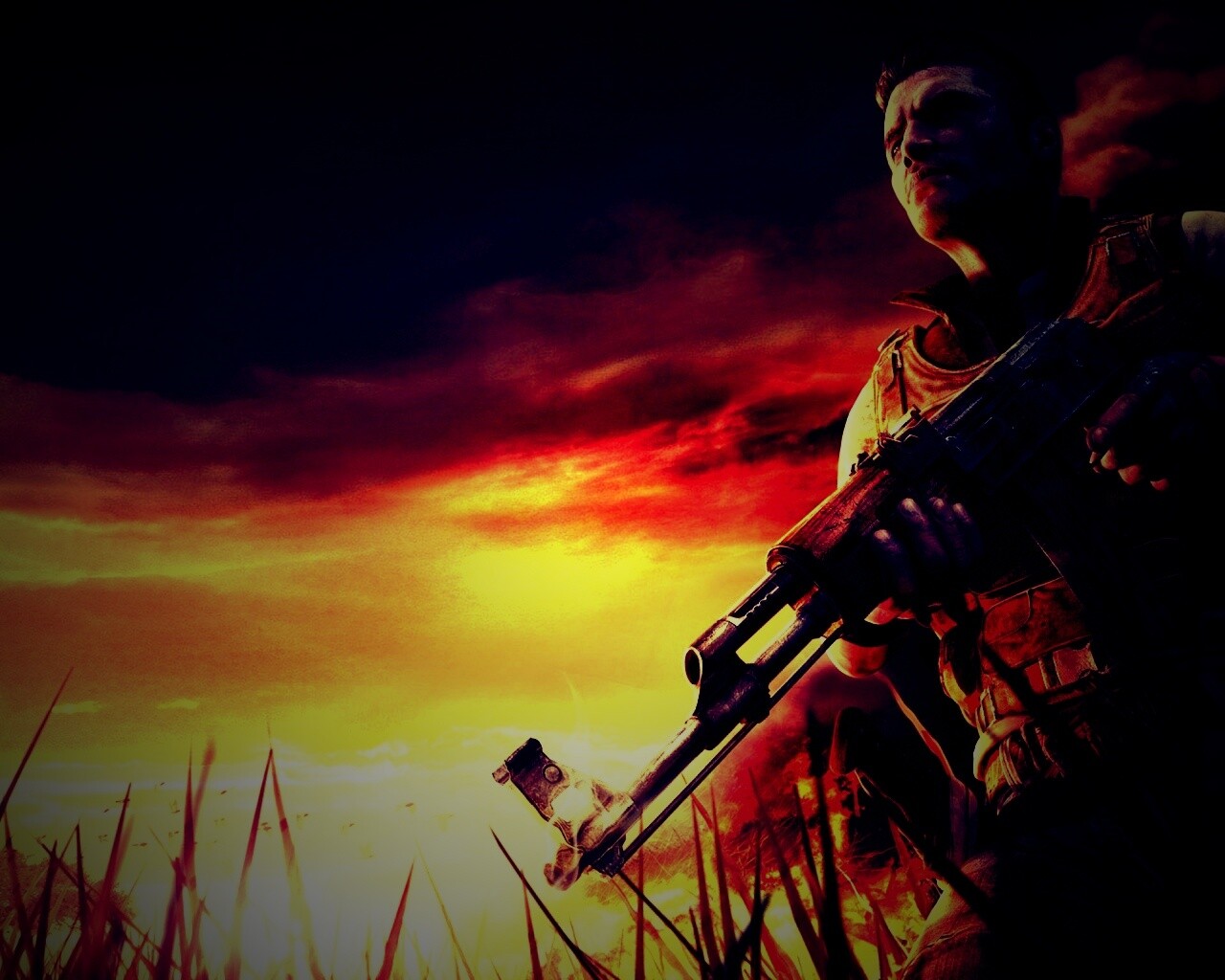 С оружием и в бронежилете обои