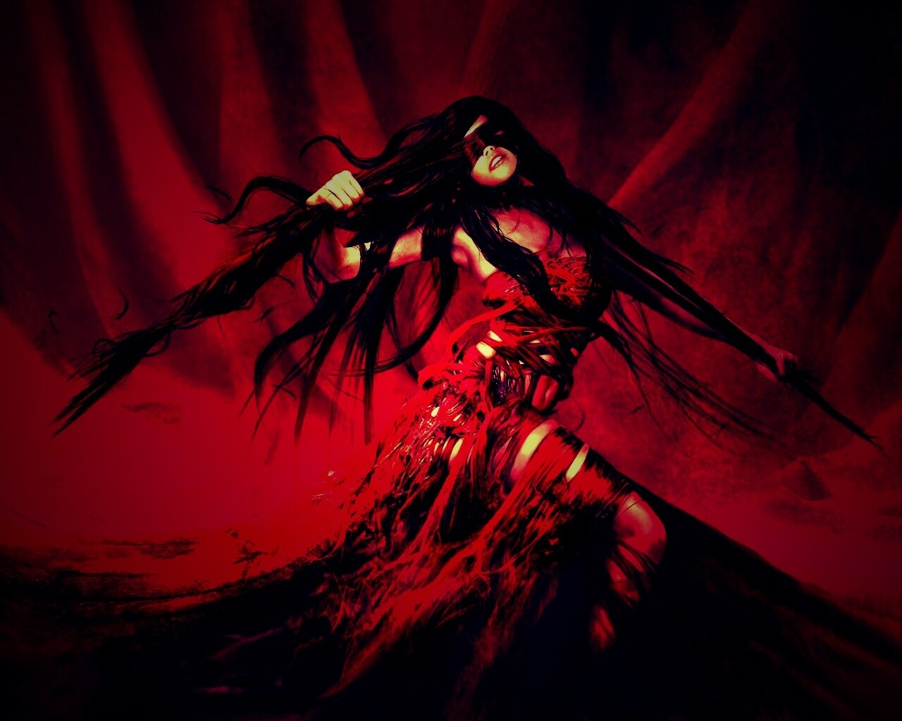 Девушка в красной мантии обои