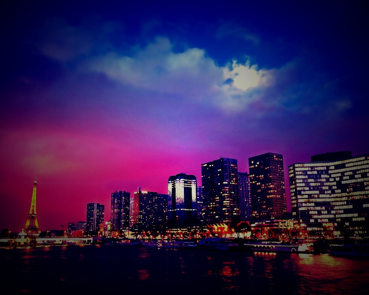 Вид на ночной Париж обои