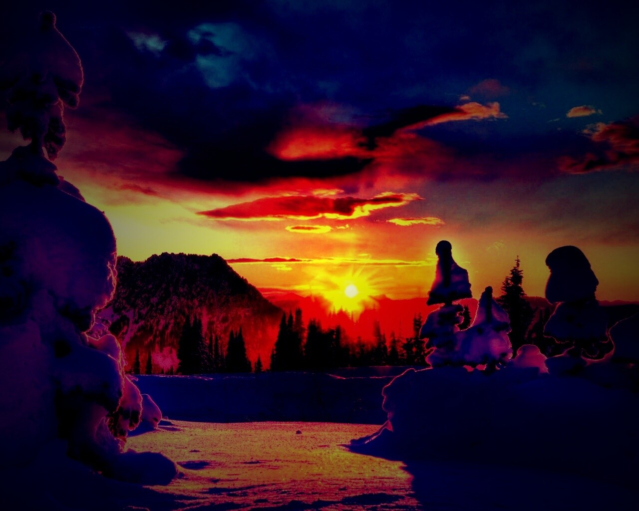 Зимнее солнце обои