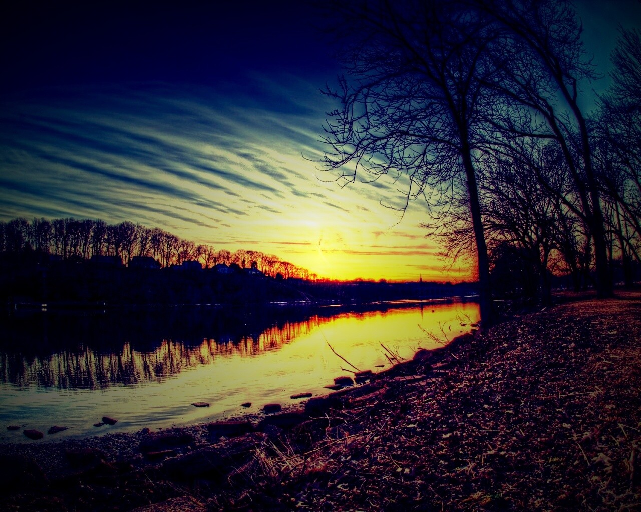 Осенний закат обои