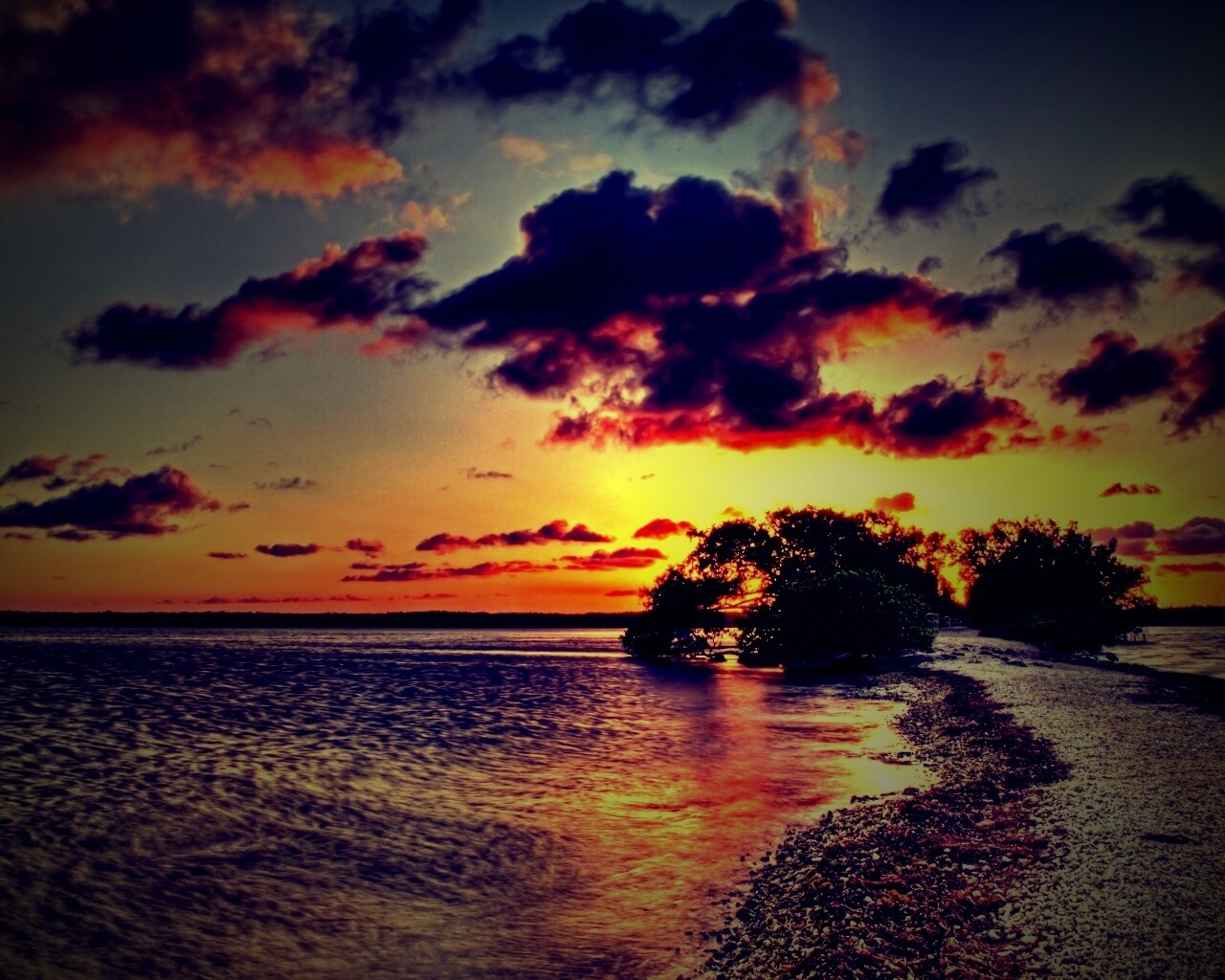 Побережье на закате обои