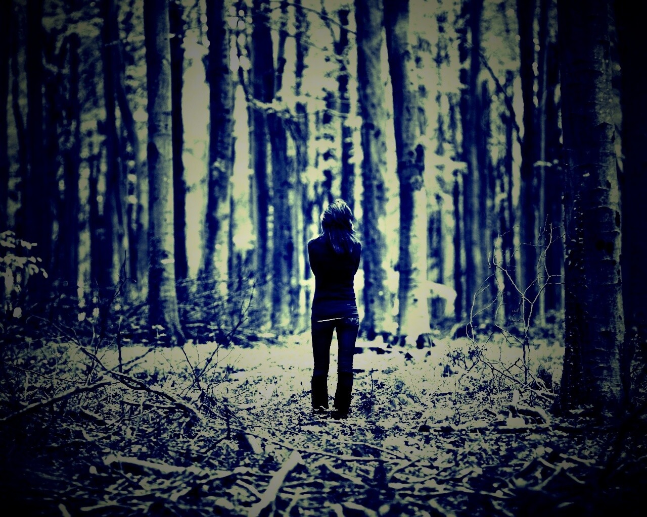 Одна в лесу обои