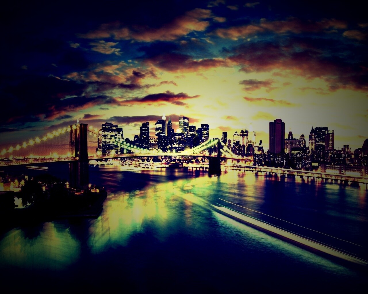 Мост в Нью-Йорке ночью обои