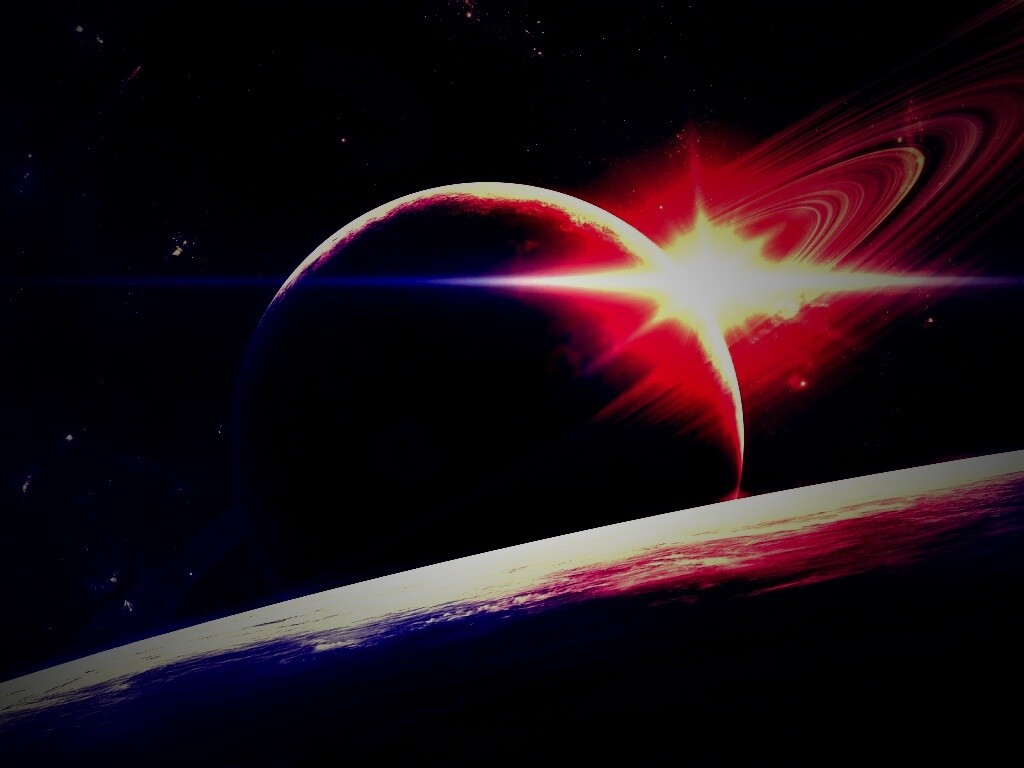 Солнце сквозь кольца Сатурна обои