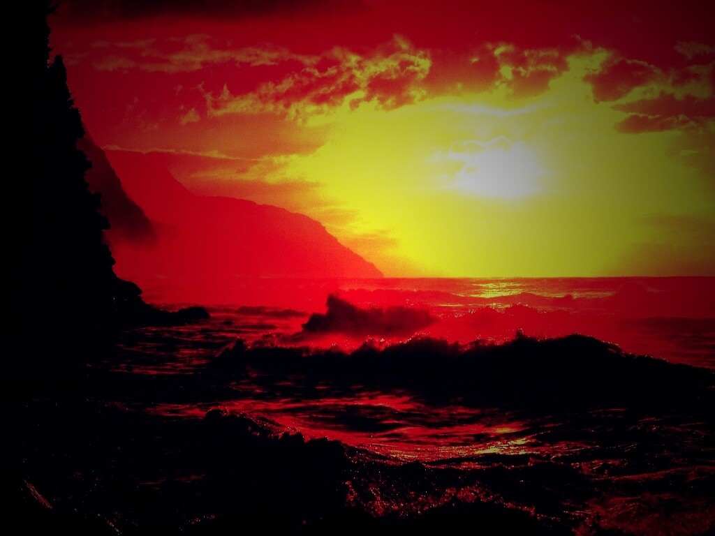 Волны на закате обои