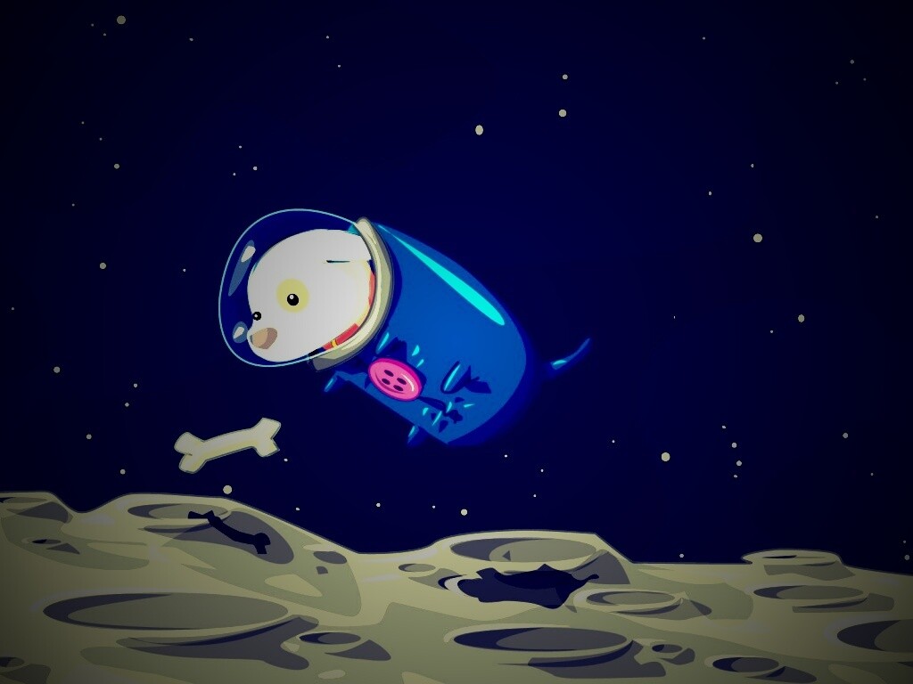 Собачка на луне обои
