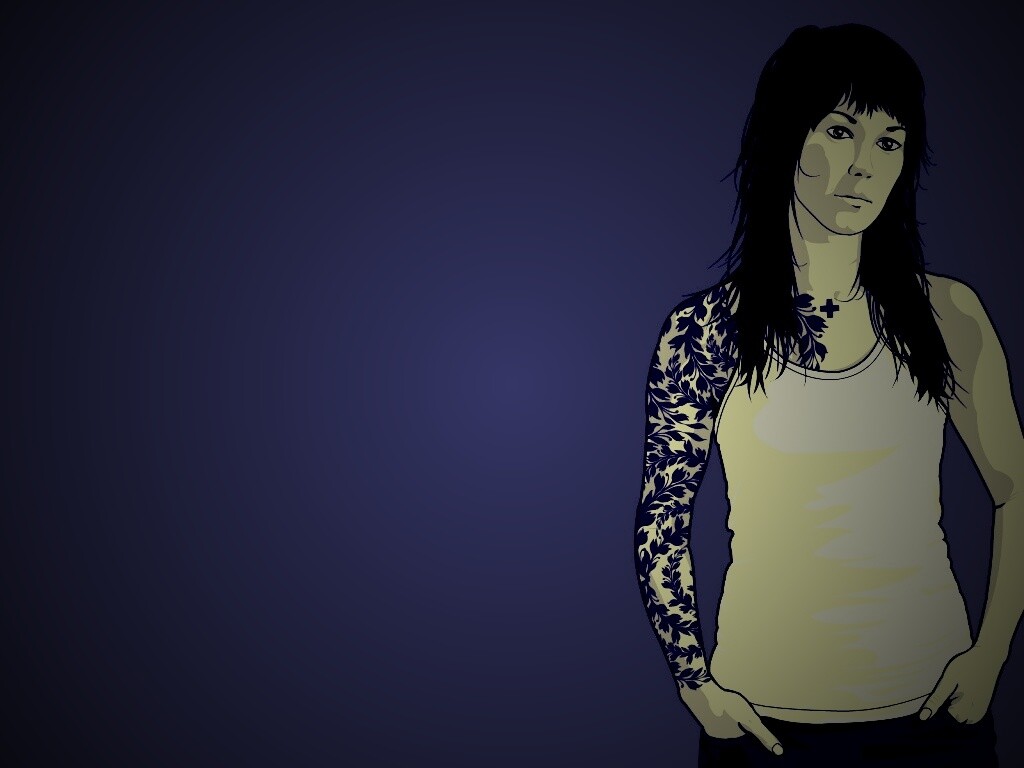 Девушка с татуировкой в виде листвы обои