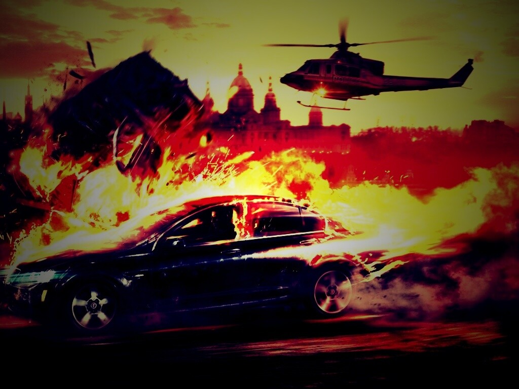 Погоня за горящей машиной обои