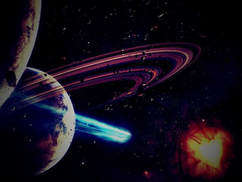 Голубой метеорит и туманность в виде сердца обои