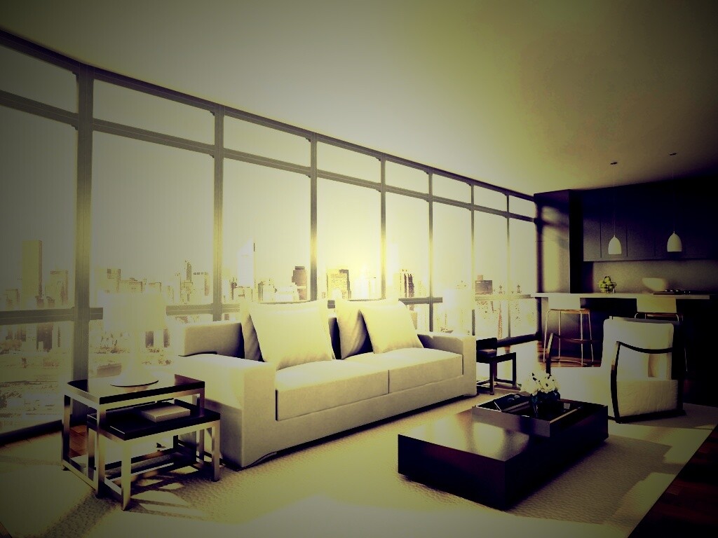 Квартира с видом на мегаполис обои