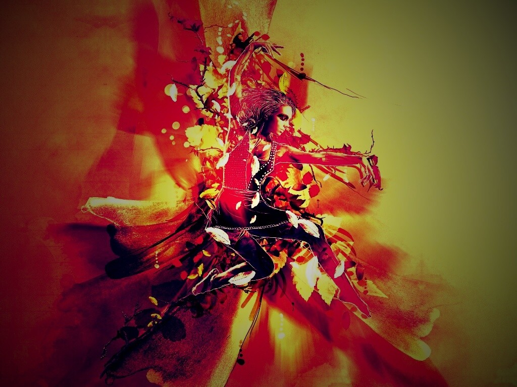 Девушка танцует в листьях обои