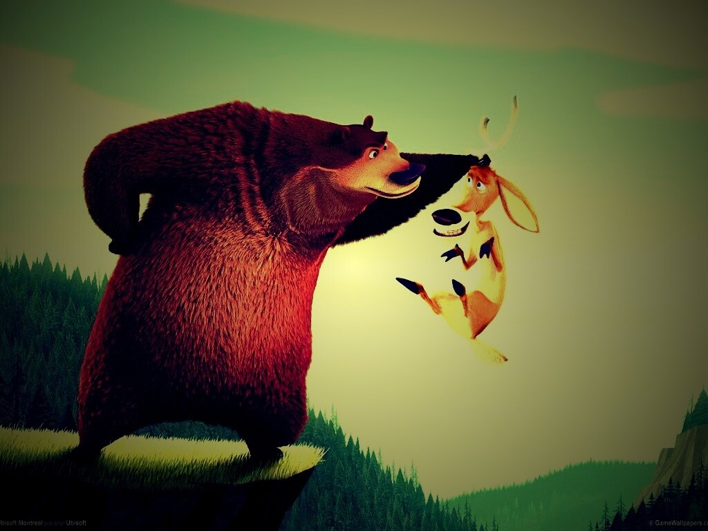 Медведь прессует оленя обои