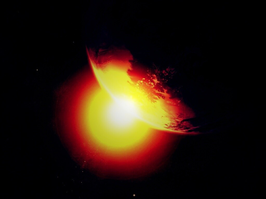 Солнце выглядывает из-за планеты обои