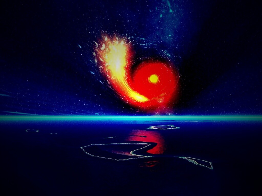 Красная дыра над океаном обои