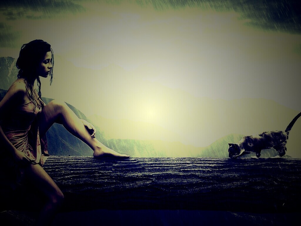 Девушка и кошка обои