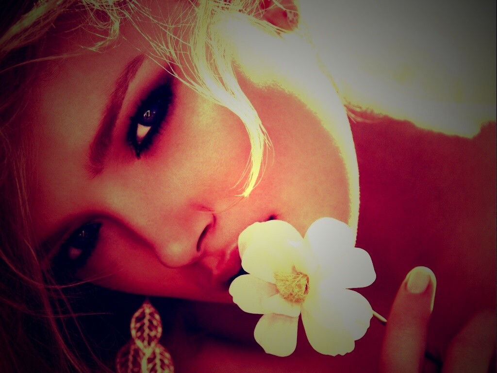 Красавица с белым цветком обои