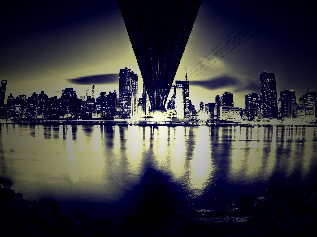 Вид на Остров Рузвельта из-под моста Квиснборо обои