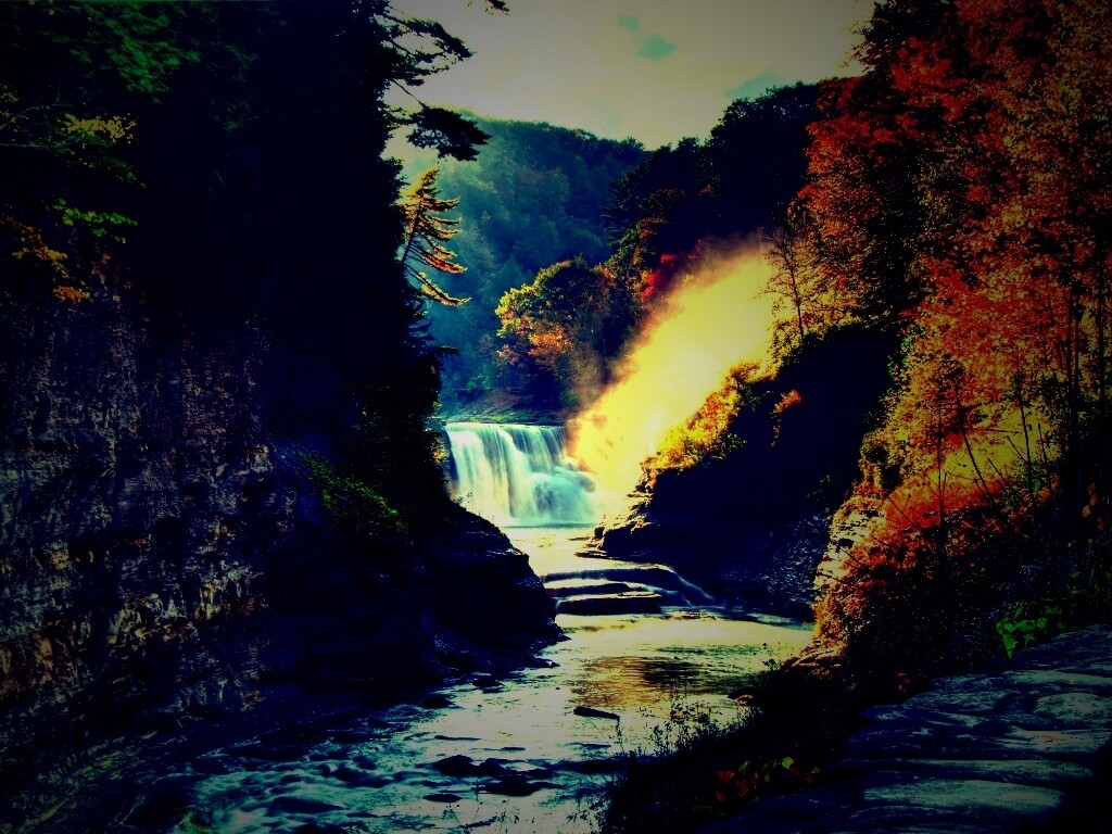 Скалистый водопад обои