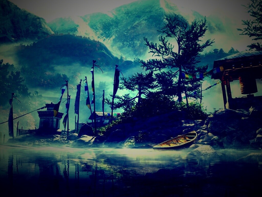 Каменистый берег в тумане обои