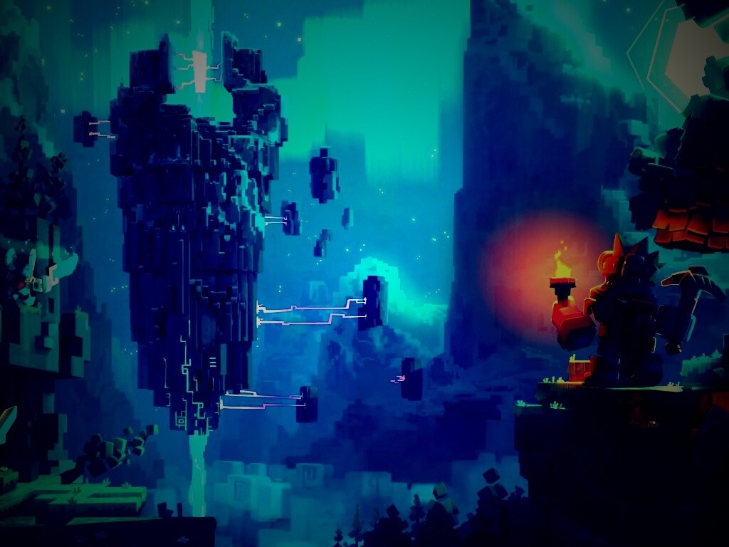 Парень с киркой и факелом смотрит в даль обои