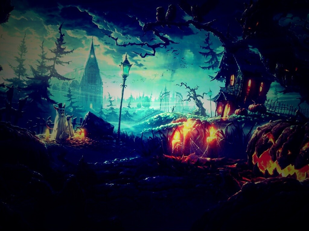 Страшный хэллоувинский пейзаж обои