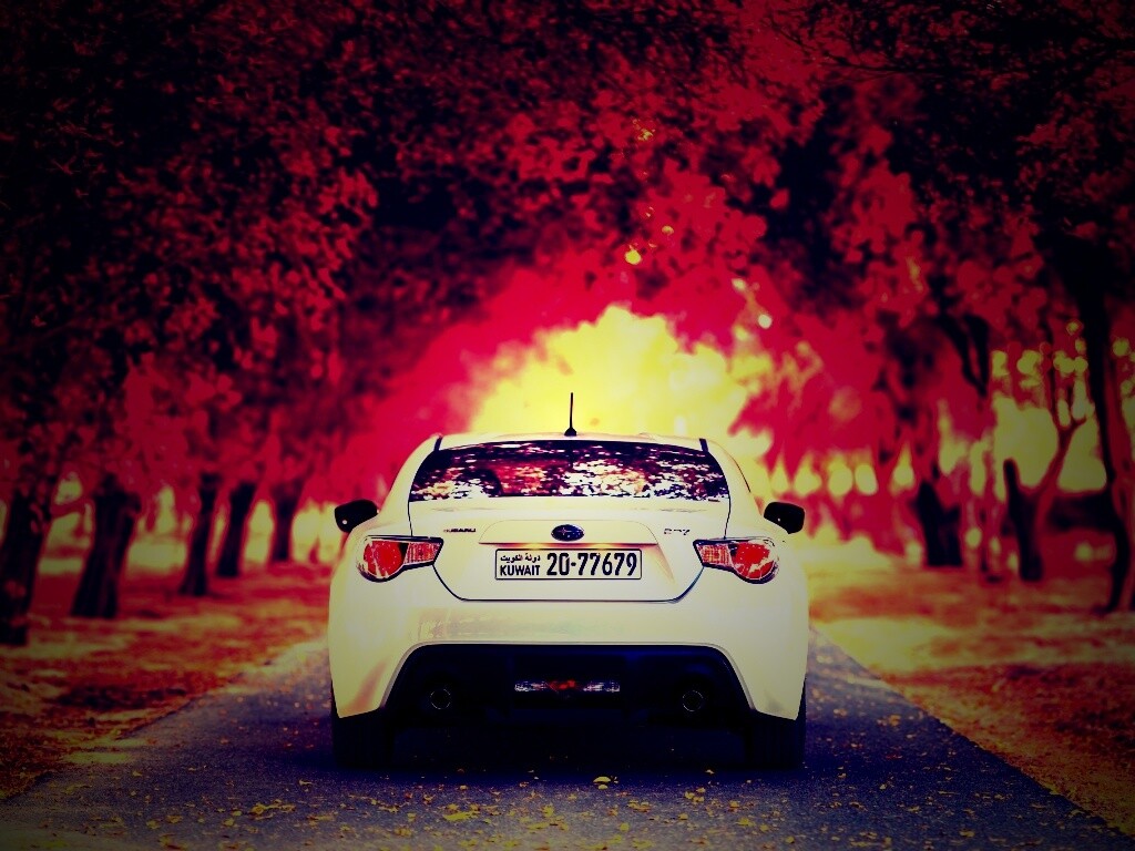 Субару на осенней дороге обои