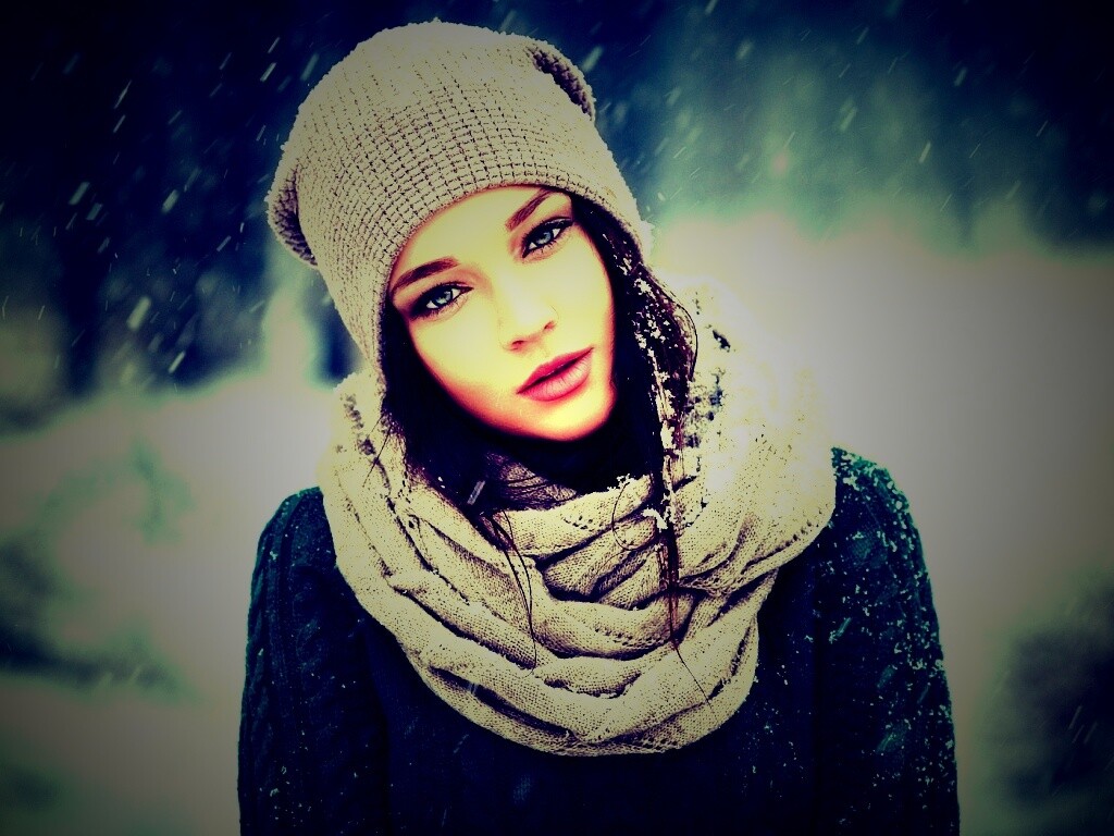 Девушка в снегопад обои