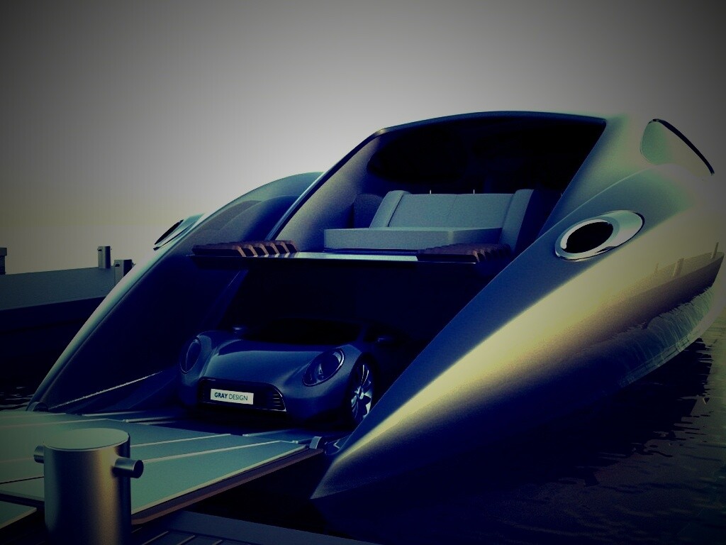 Яхта с автомобилем на борту обои