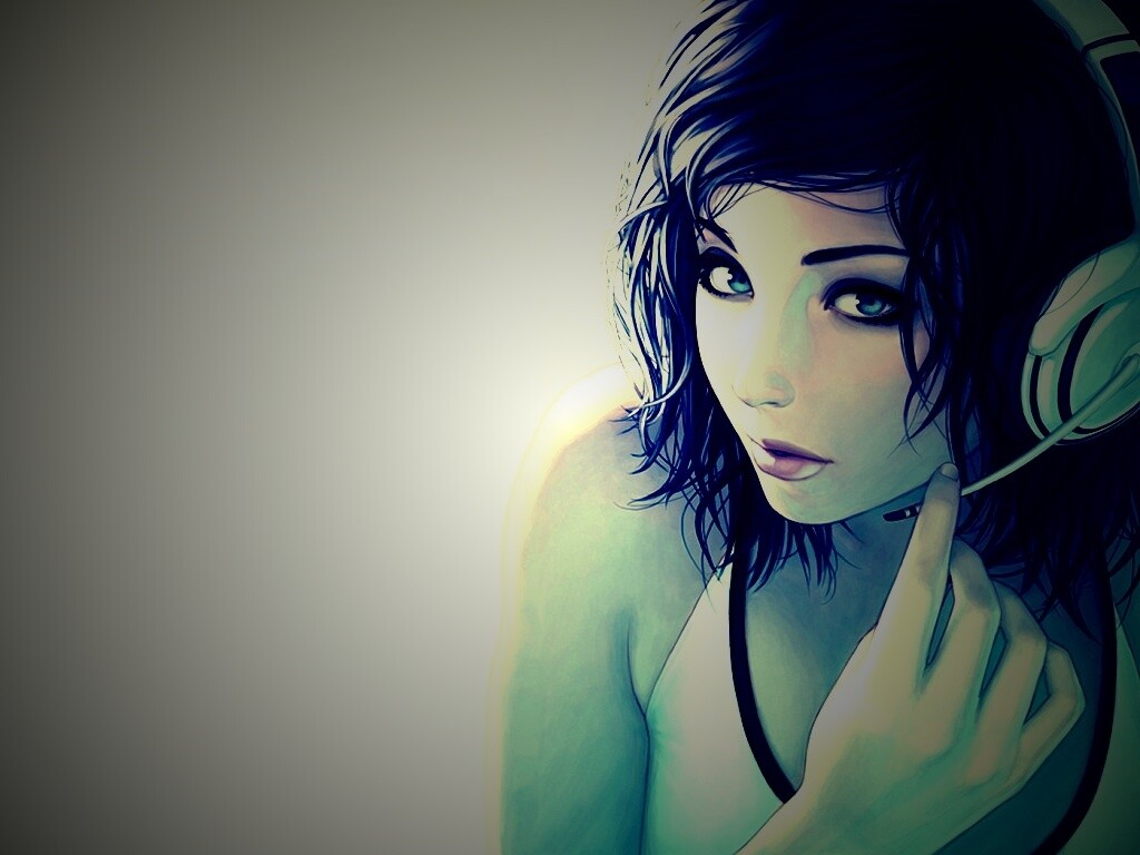 Сексуальная девушка в наушниках с микрофоном обои