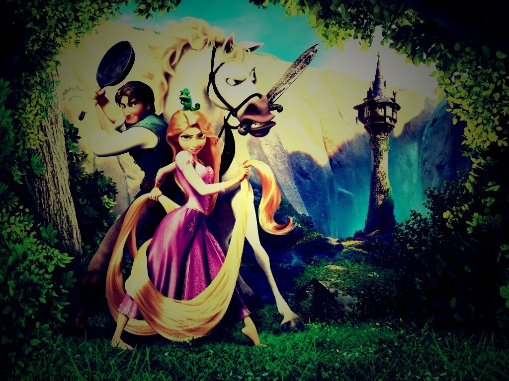 Рапунцель, Флин, Максимус и Паскаль обои