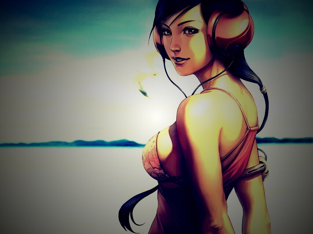 Девушка в наушниках обои