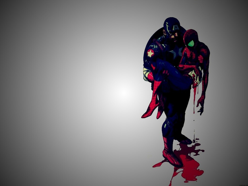 Капитан Америка и раненный Человек-паук обои