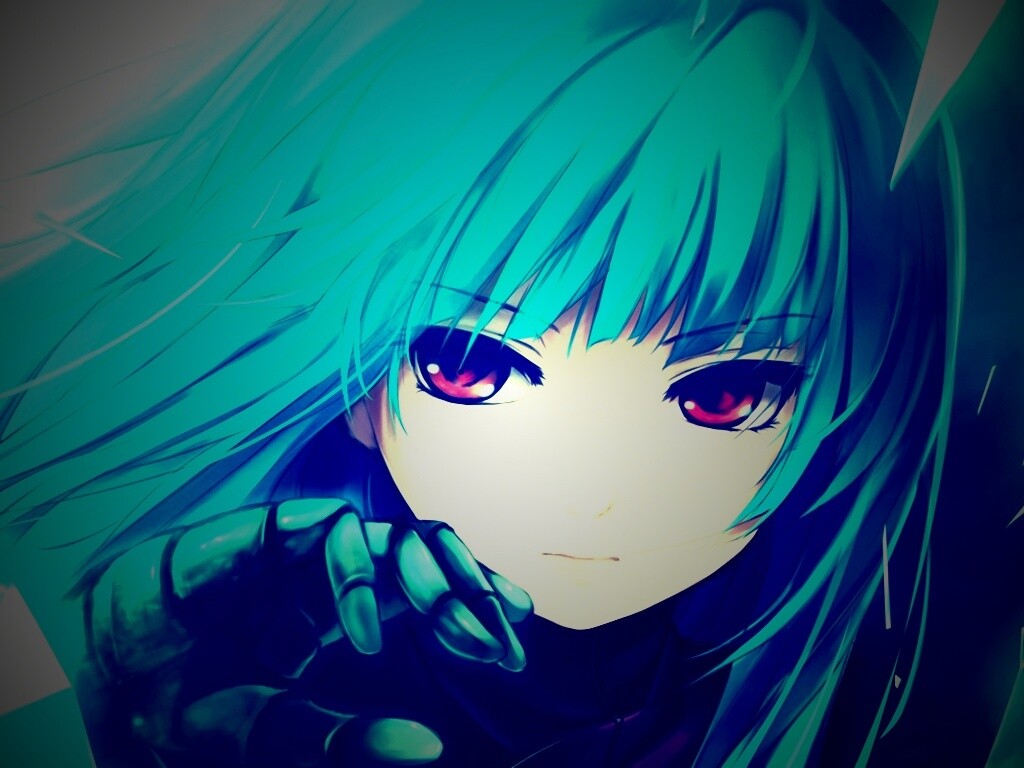 Аниме девушка с голубыми волосами обои